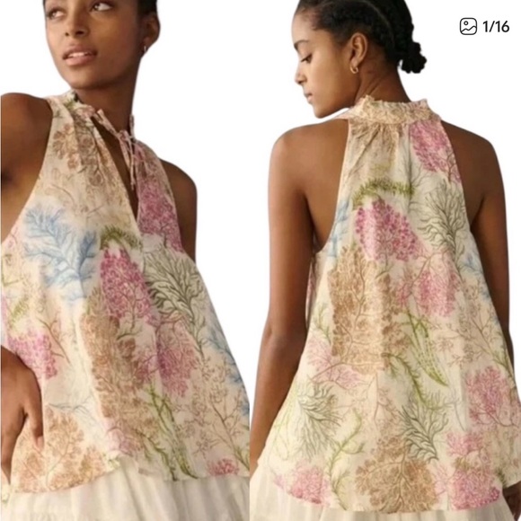Anthropologie Tops - Anthropologie Pilcro 100% Linen Tavi Botanical Print Tank
